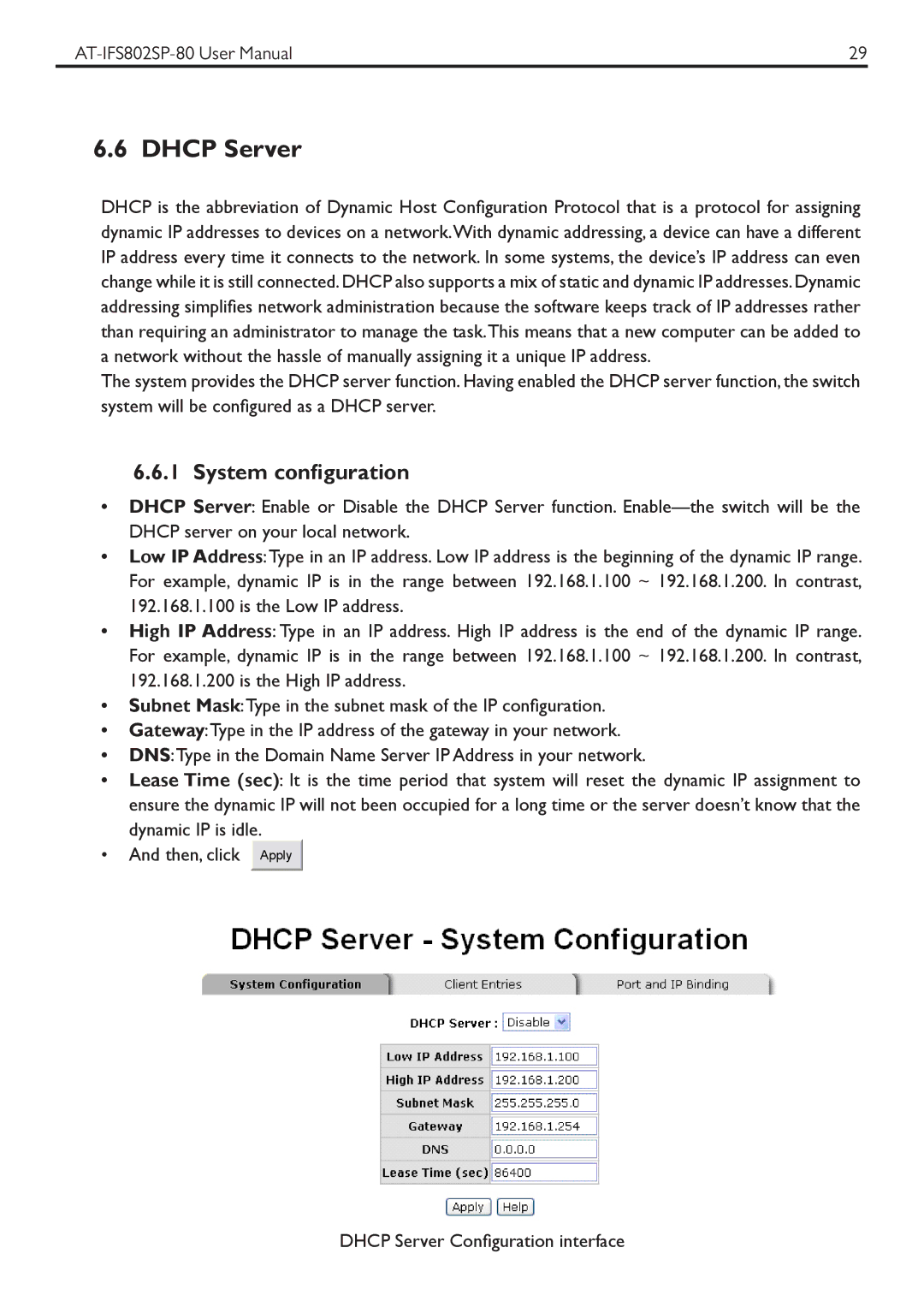 Allied Telesis AT-IFS802SP manual Dhcp Server, System configuration 