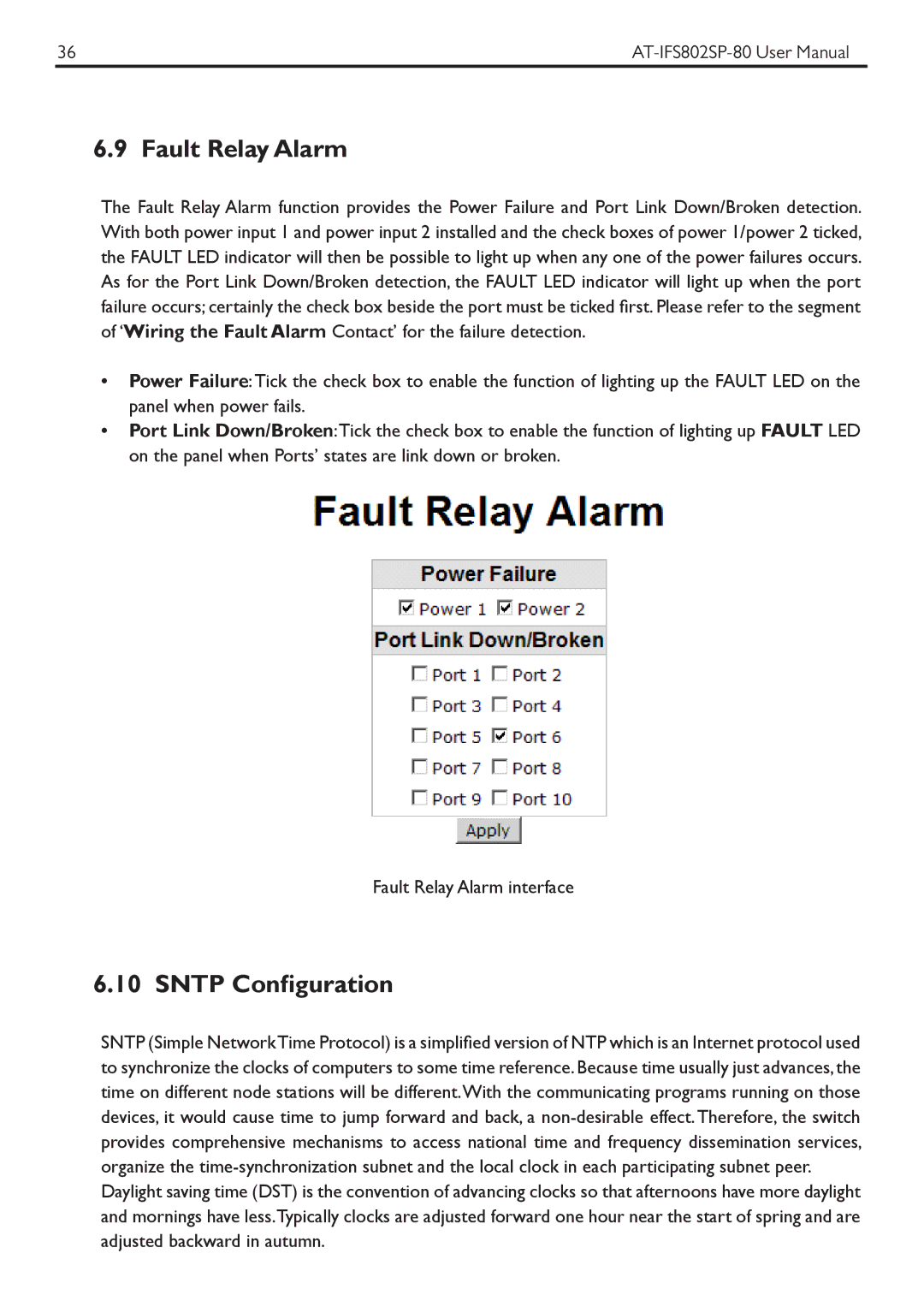 Allied Telesis AT-IFS802SP manual Fault Relay Alarm, Sntp Configuration 