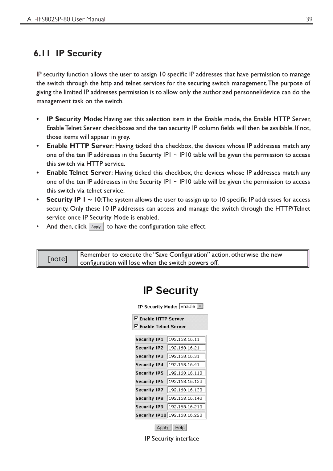 Allied Telesis AT-IFS802SP manual IP Security 