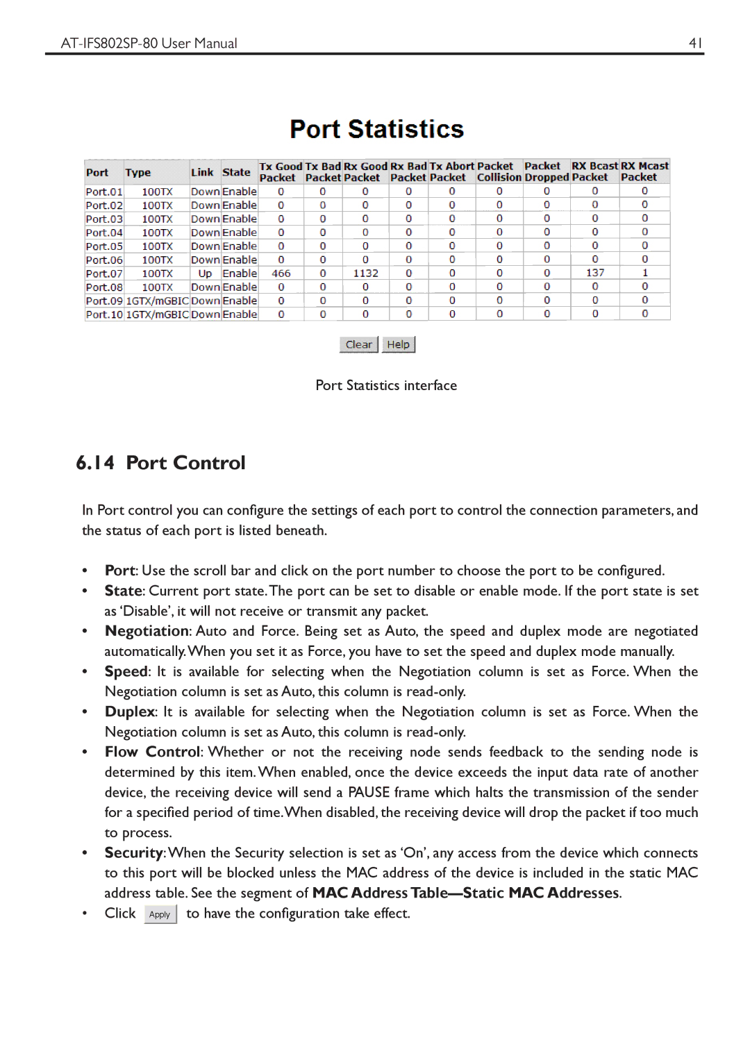 Allied Telesis AT-IFS802SP manual Port Control 