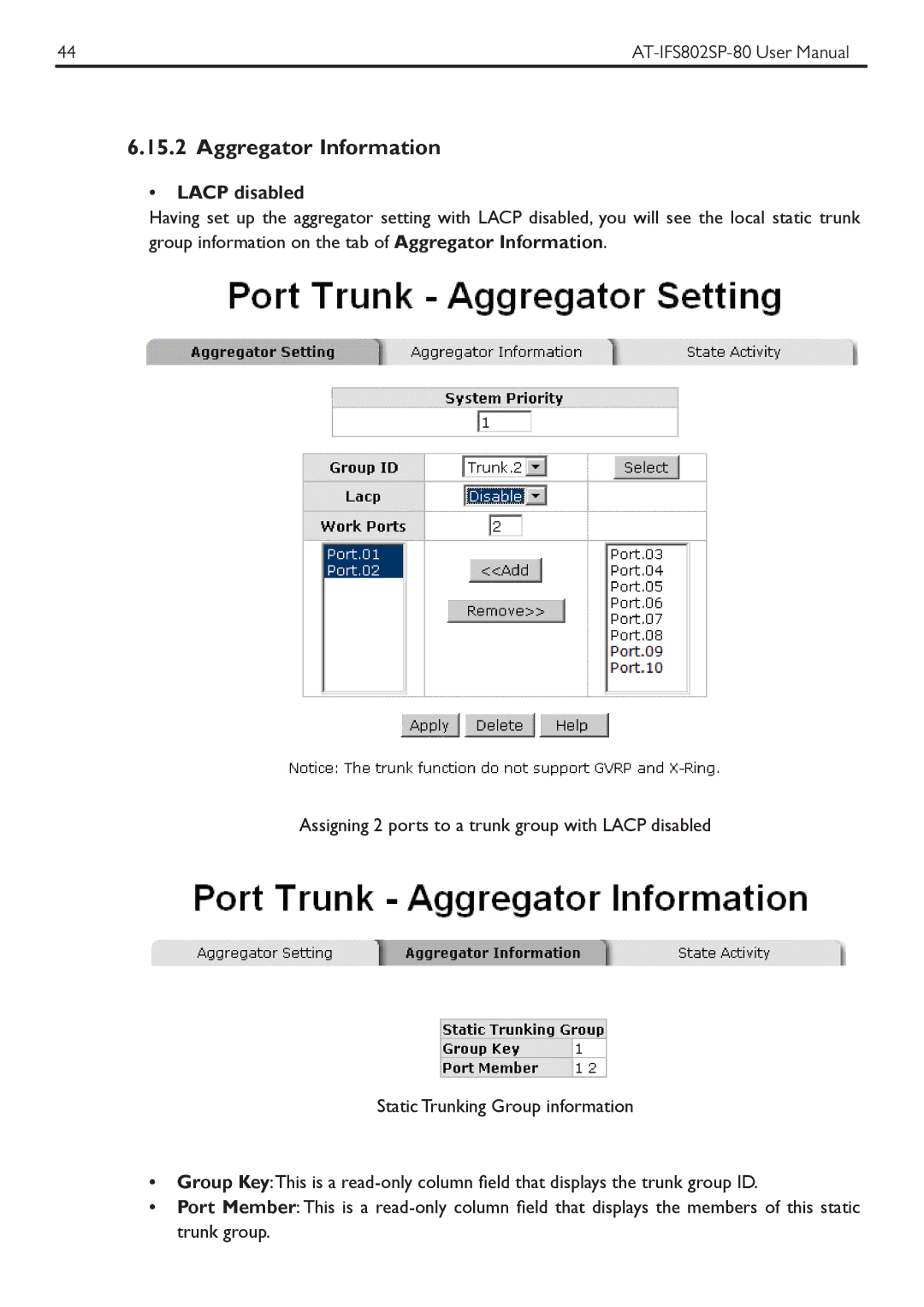 Allied Telesis AT-IFS802SP manual Aggregator Information, Lacp disabled 