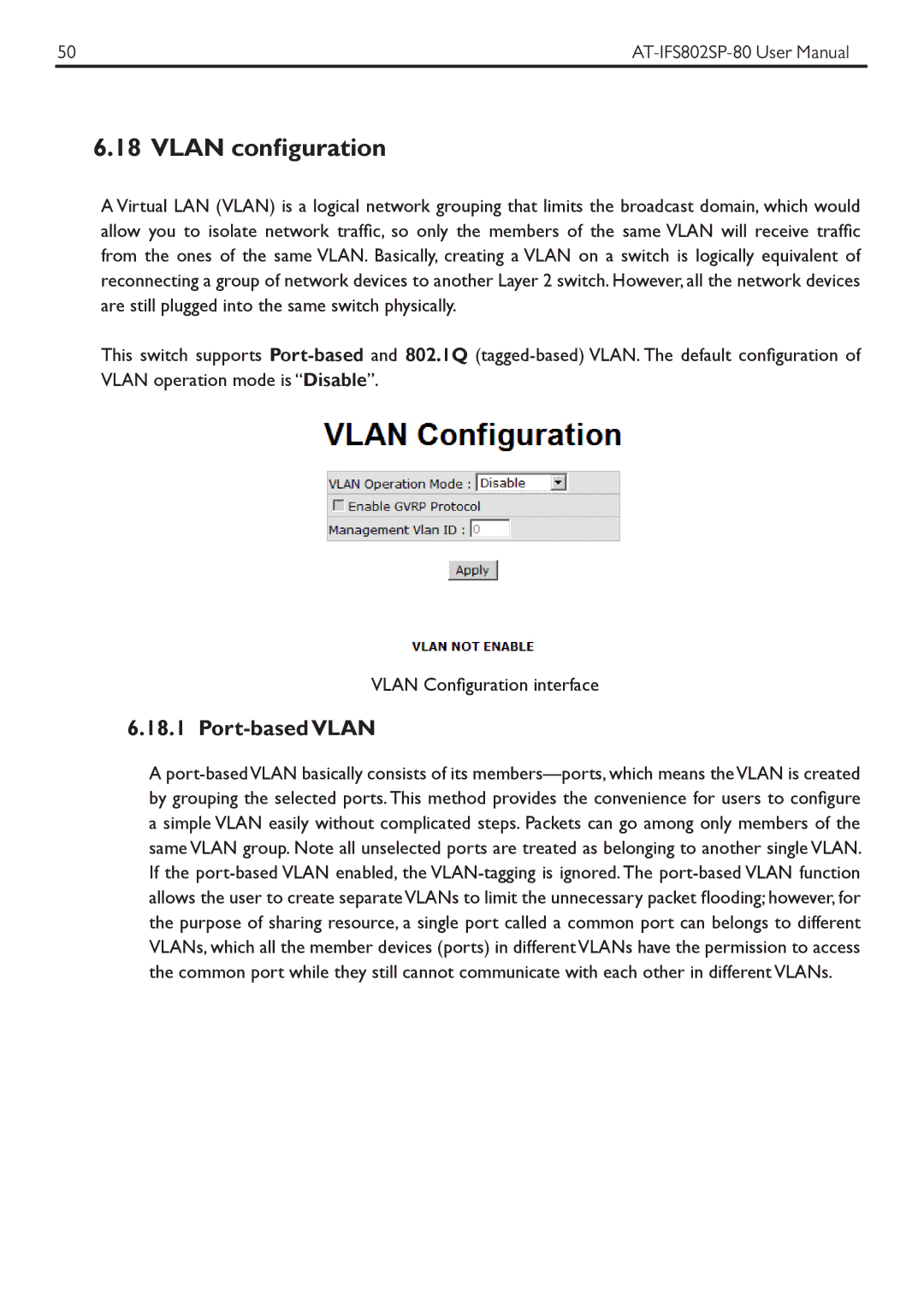 Allied Telesis AT-IFS802SP manual Vlan configuration, Port-based Vlan 