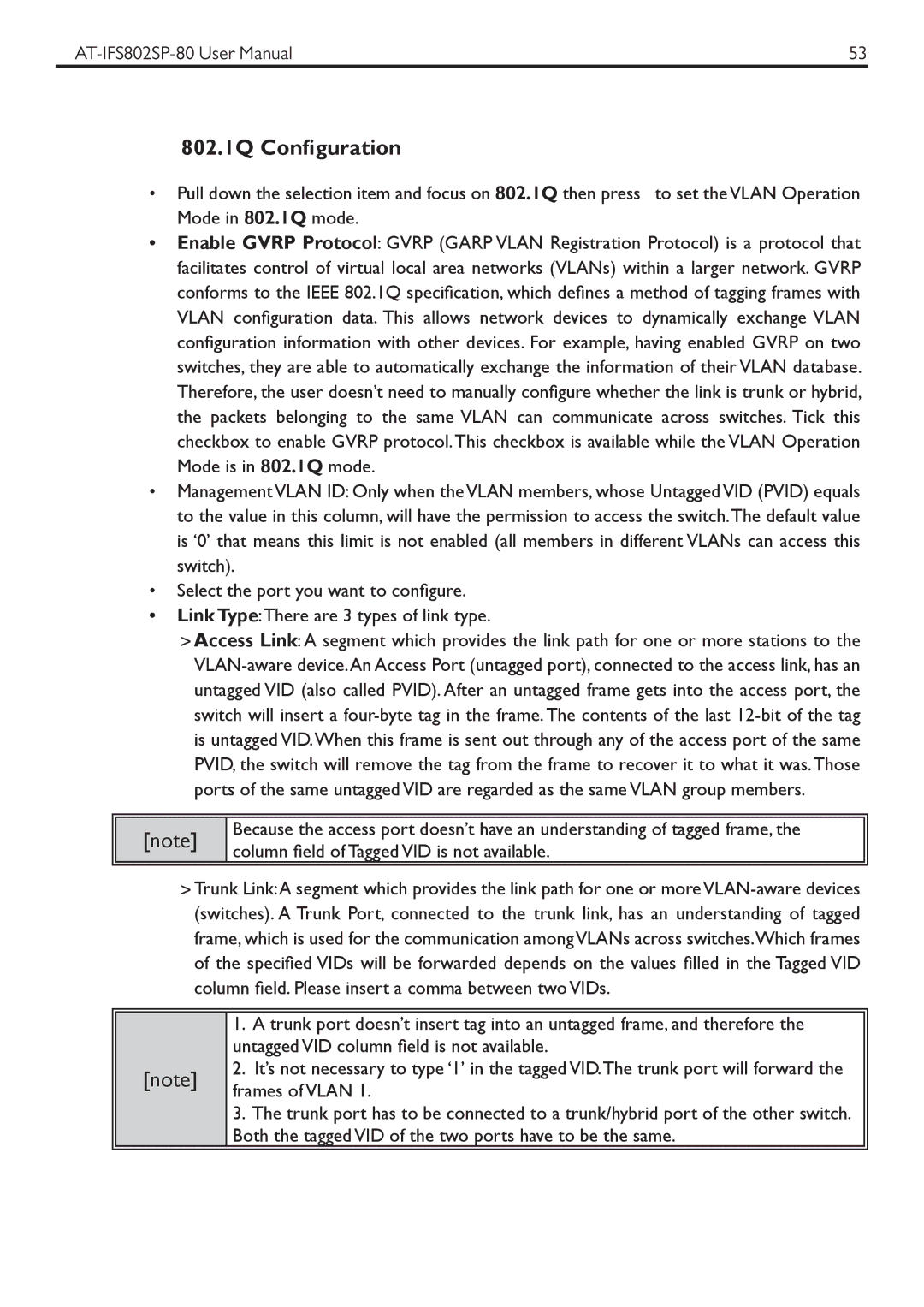 Allied Telesis AT-IFS802SP manual 802.1Q Configuration 