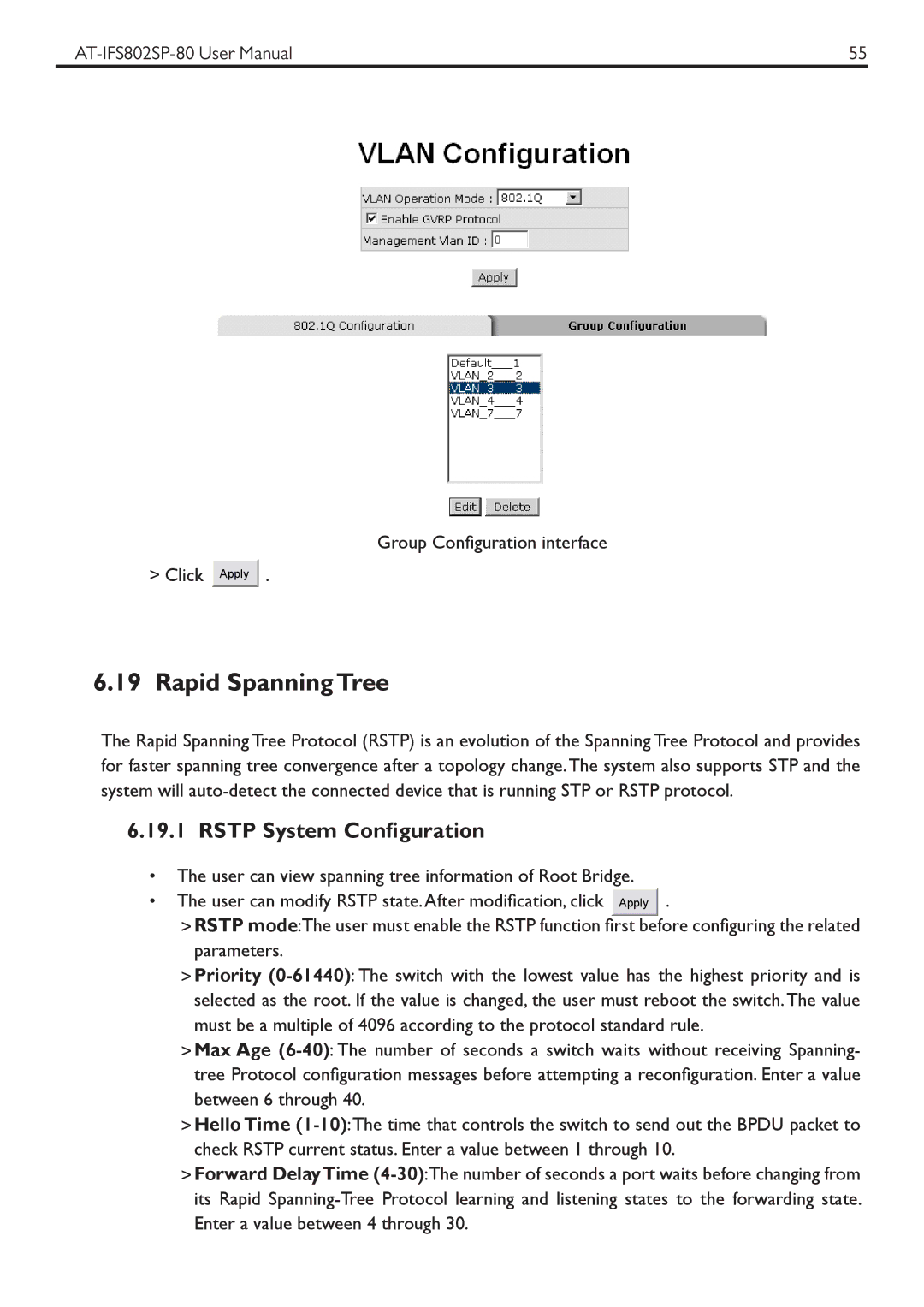 Allied Telesis AT-IFS802SP manual Rapid Spanning Tree, Rstp System Configuration 