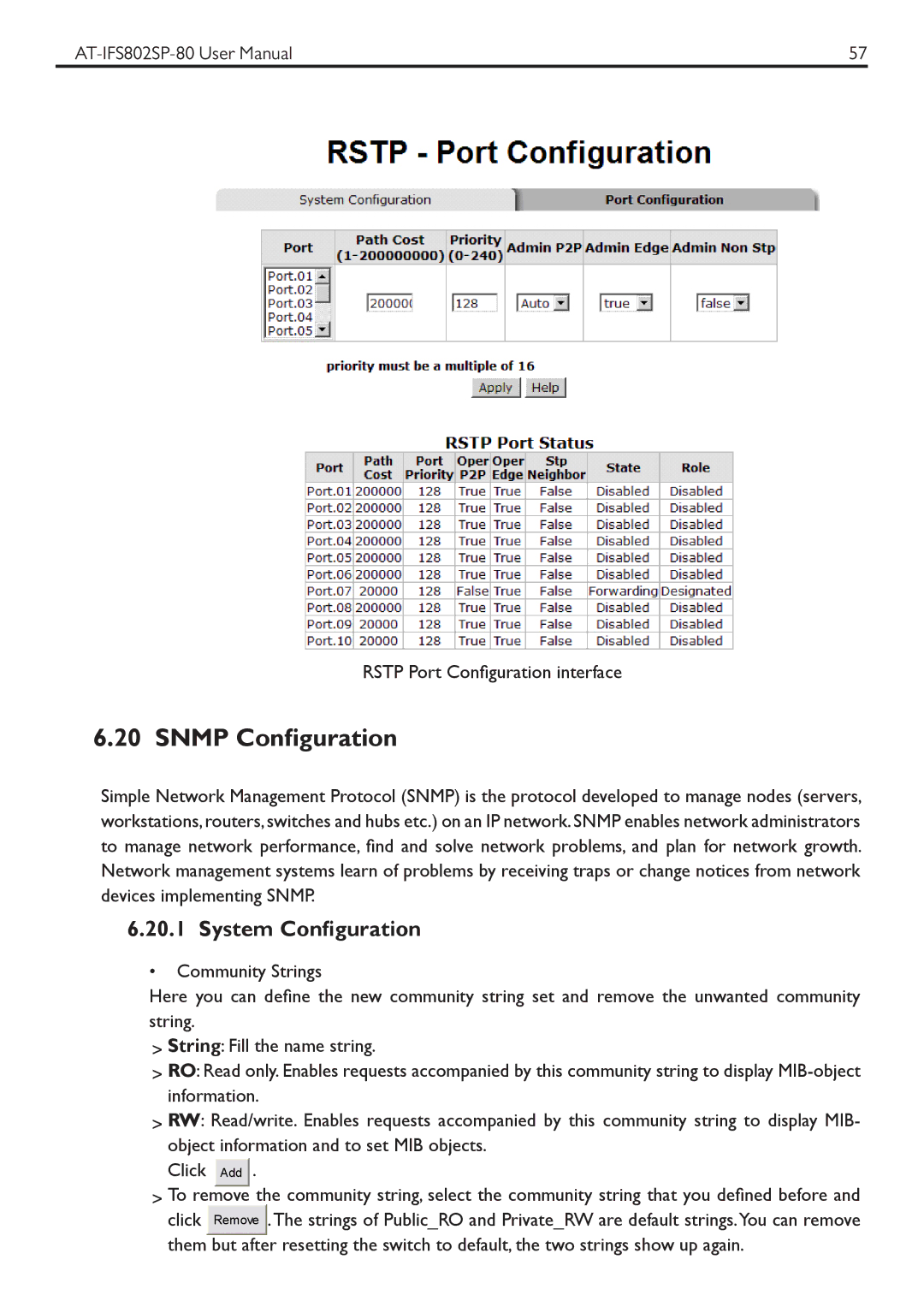 Allied Telesis AT-IFS802SP manual Snmp Configuration, System Configuration 