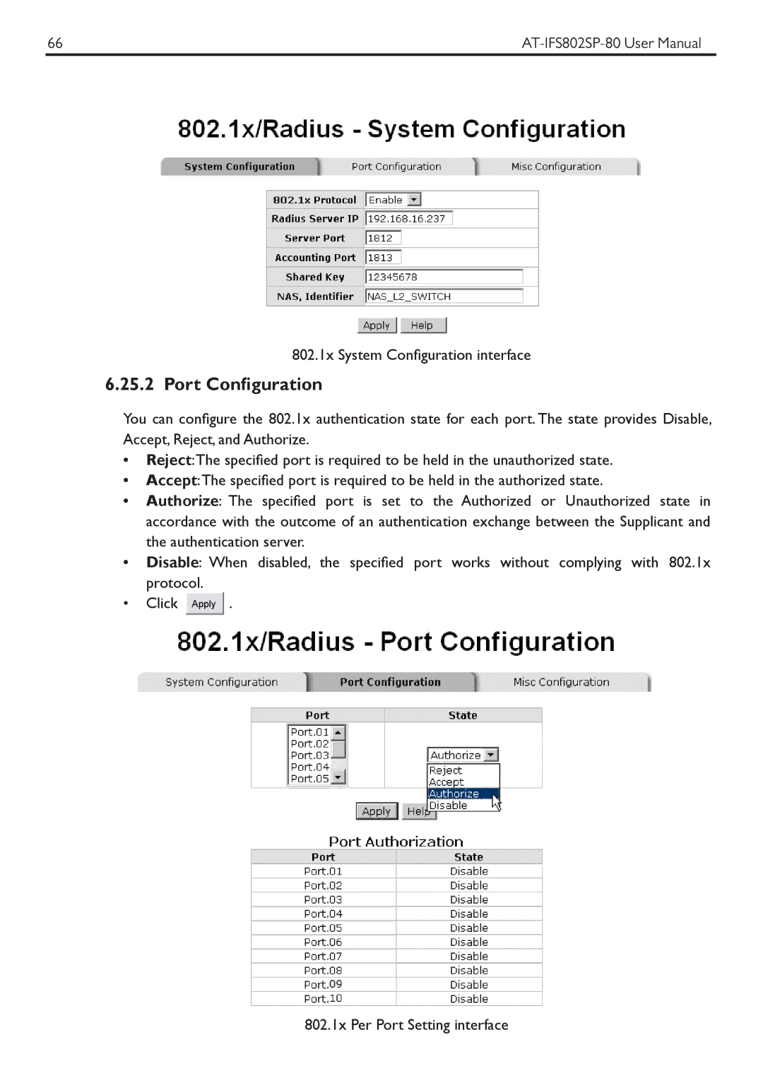 Allied Telesis AT-IFS802SP manual 802.1x System Configuration interface 