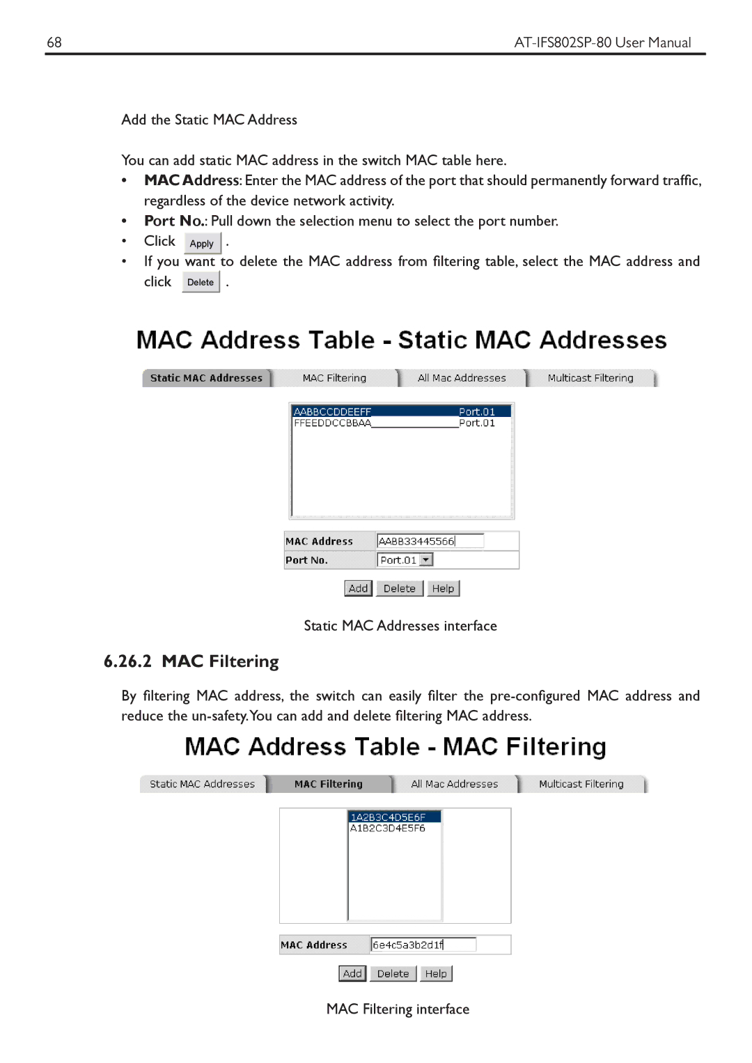 Allied Telesis AT-IFS802SP manual MAC Filtering 