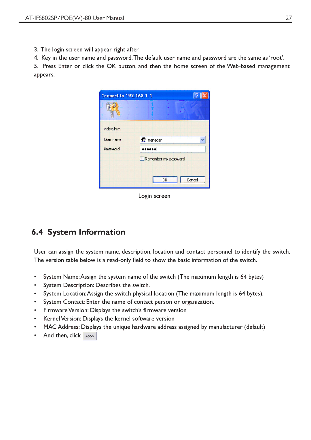 Allied Telesis AT-IFS802SPOE manual System Information 