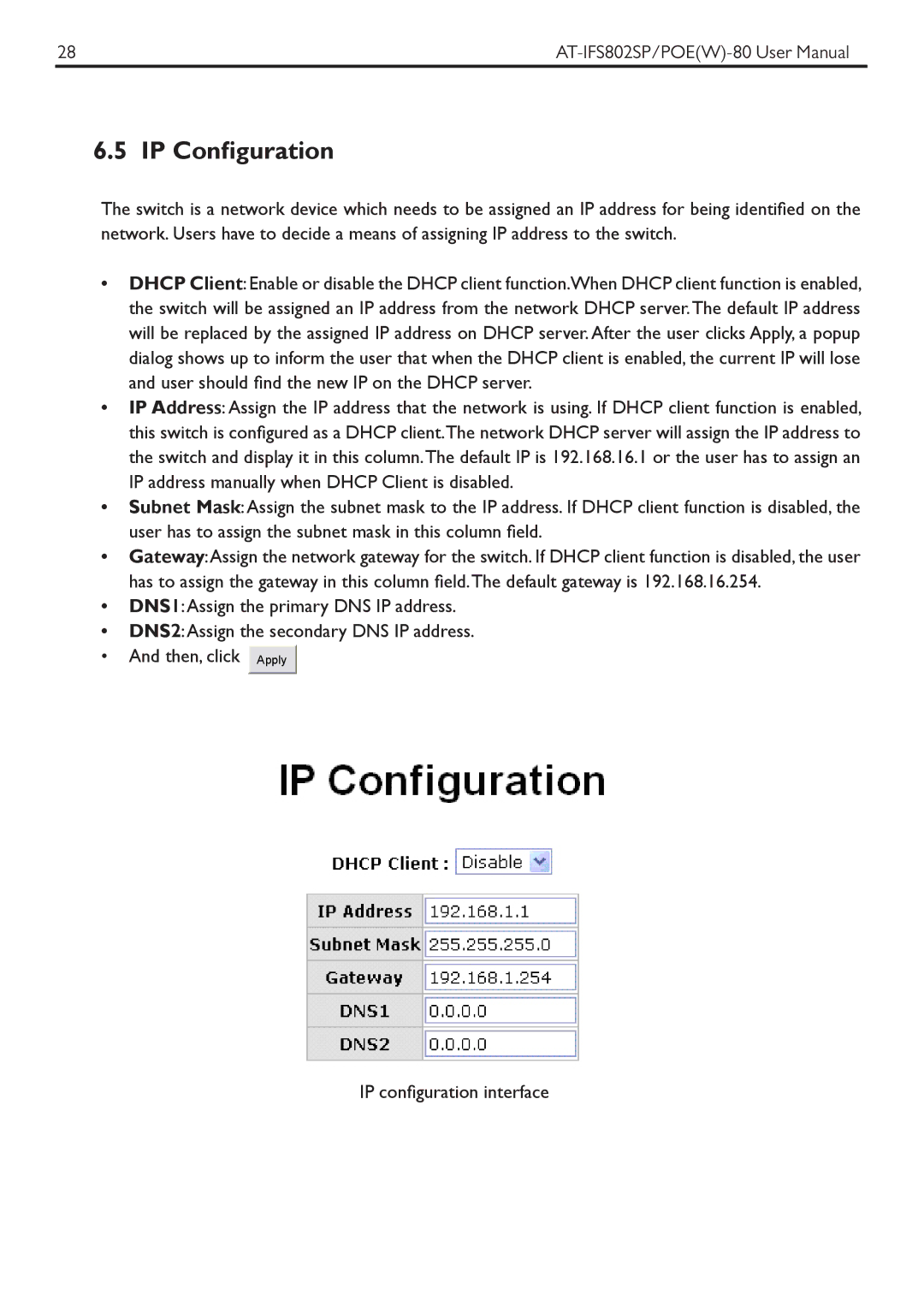 Allied Telesis AT-IFS802SPOE manual IP Configuration 