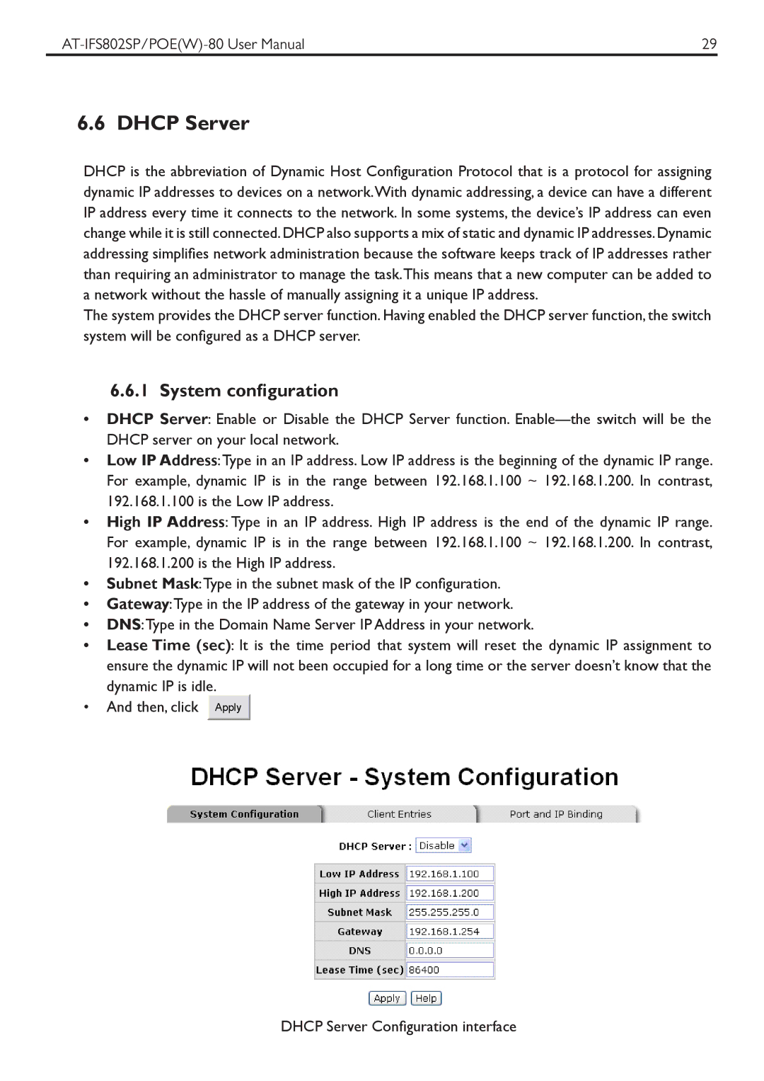 Allied Telesis AT-IFS802SPOE manual Dhcp Server, System configuration 