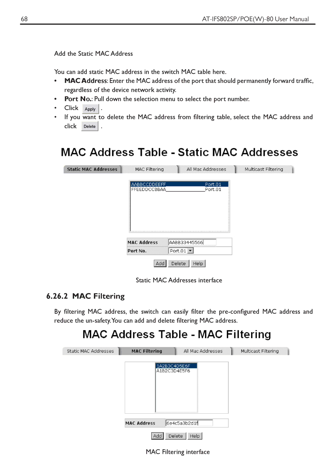 Allied Telesis AT-IFS802SPOE manual MAC Filtering 