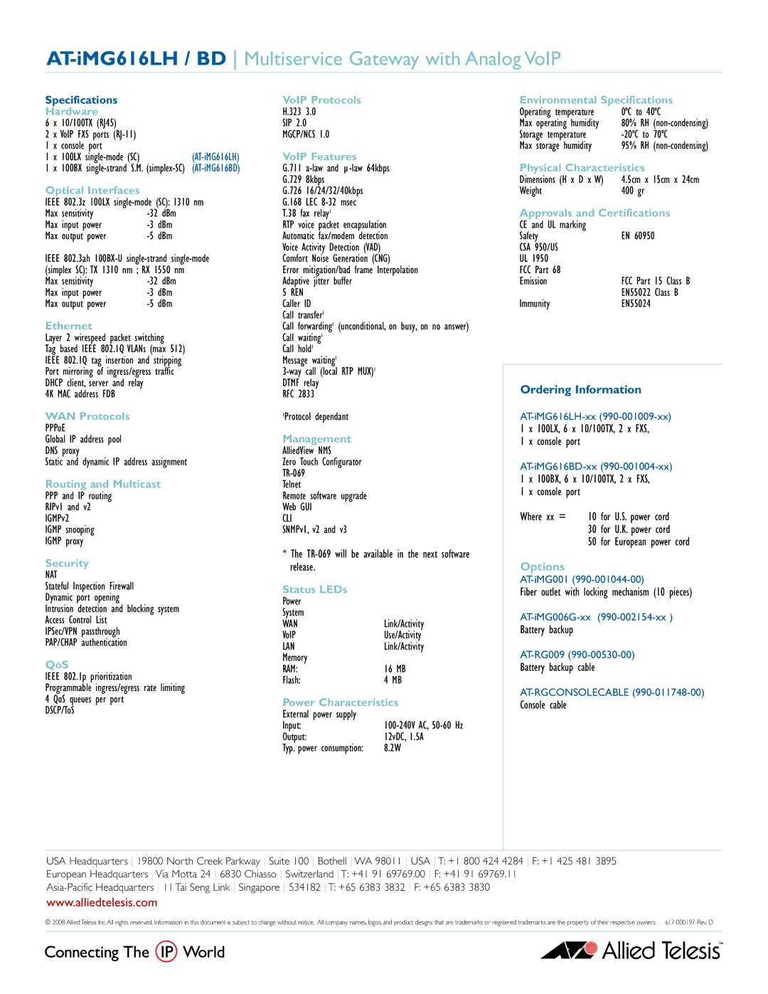 Allied Telesis AT-iMG616LH, AT-iMG616BD manual Options 