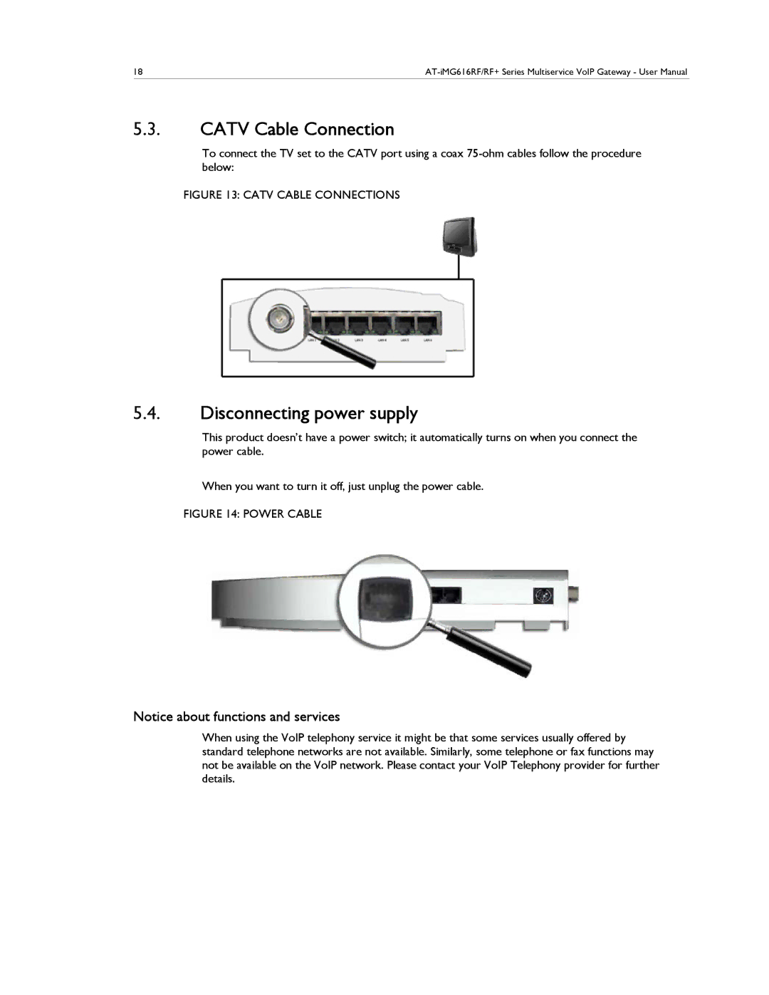 Allied Telesis AT-IMG616RF/RF+ manual Catv Cable Connection, Disconnecting power supply 