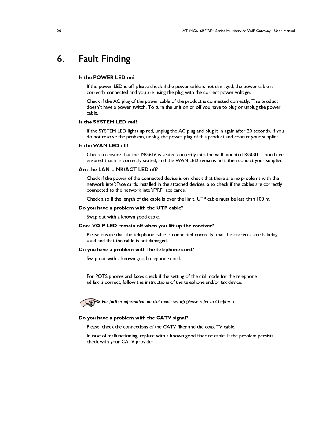 Allied Telesis AT-IMG616RF/RF+ manual Fault Finding 