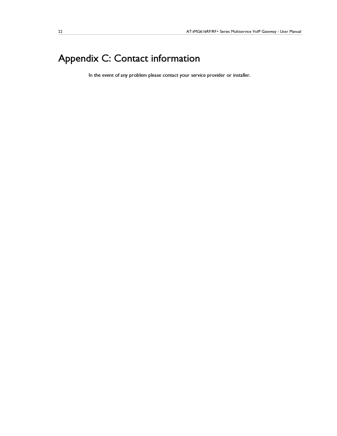 Allied Telesis AT-IMG616RF/RF+ manual Appendix C Contact information 