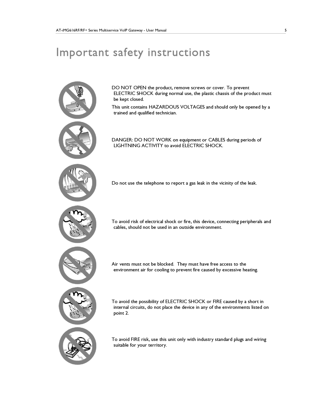 Allied Telesis AT-IMG616RF/RF+ manual Important safety instructions 