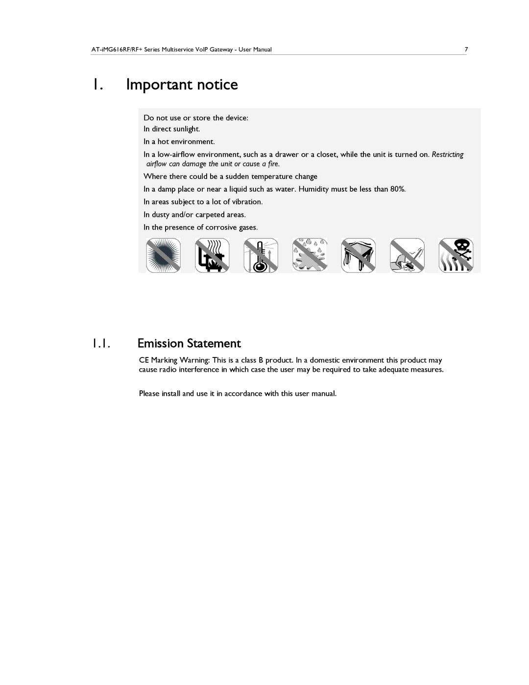 Allied Telesis AT-IMG616RF/RF+ manual Important notice, Emission Statement 