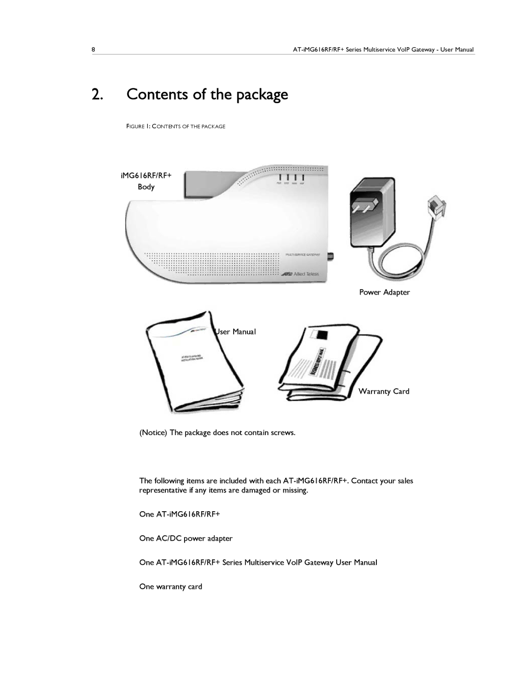 Allied Telesis AT-IMG616RF/RF+ manual Contents of the package 