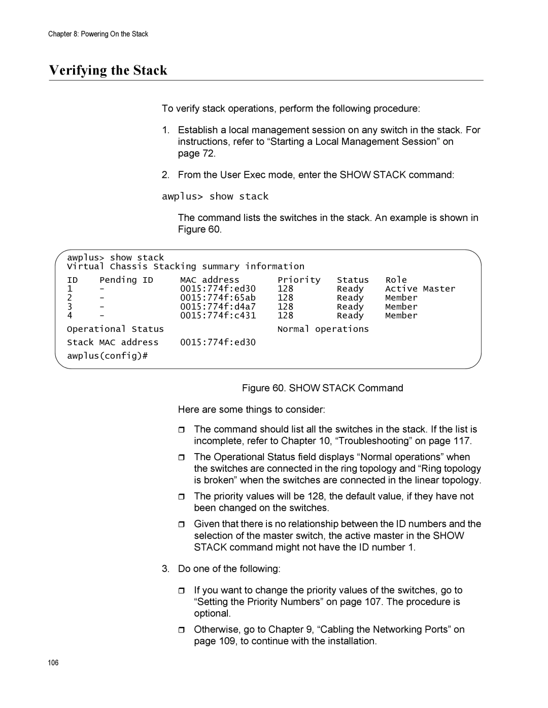 Allied Telesis AT-IX5-28GPX manual Verifying the Stack, Awplus show stack 