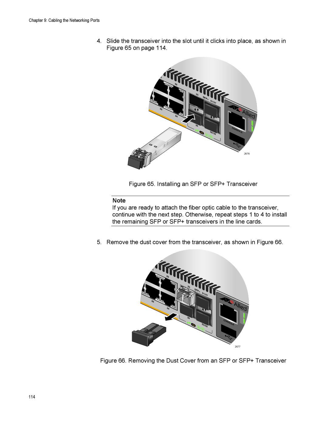 Allied Telesis AT-IX5-28GPX manual Removing the Dust Cover from an SFP or SFP+ Transceiver 