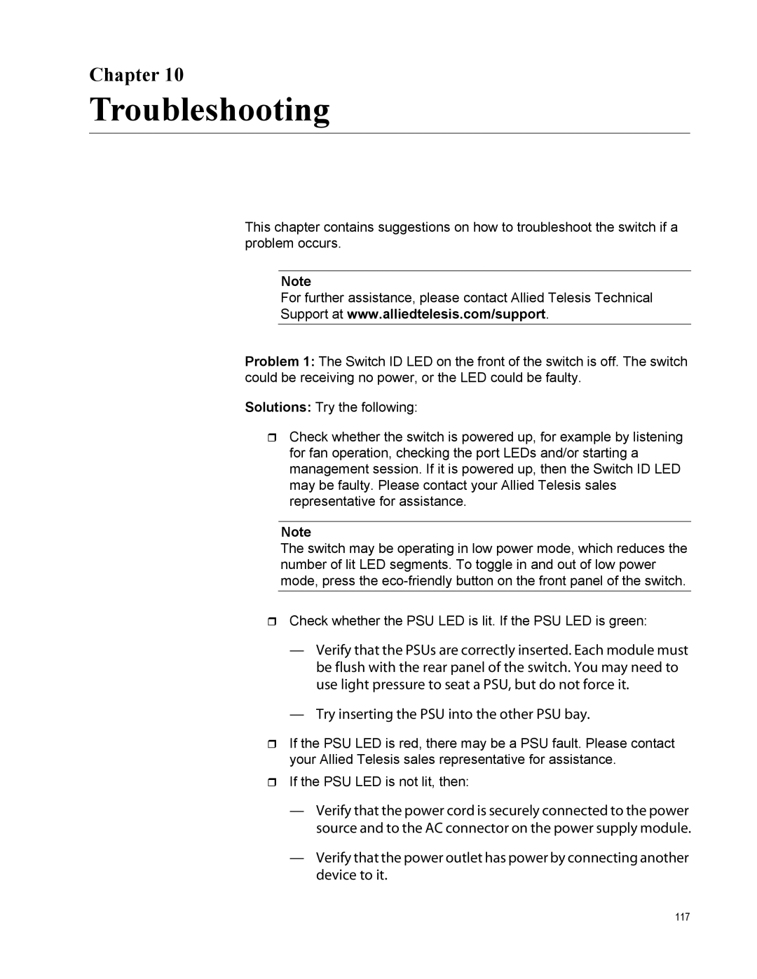 Allied Telesis AT-IX5-28GPX manual Troubleshooting, Try inserting the PSU into the other PSU bay 