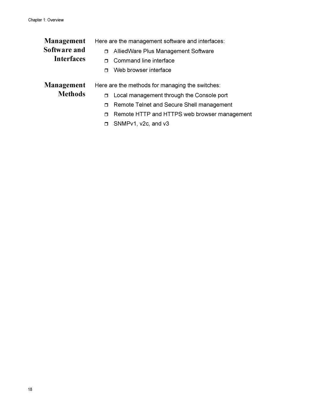 Allied Telesis AT-IX5-28GPX manual Management Software Interfaces Methods 