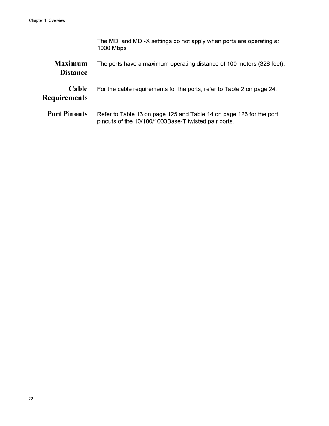 Allied Telesis AT-IX5-28GPX manual Maximum Distance Cable Requirements Port Pinouts 