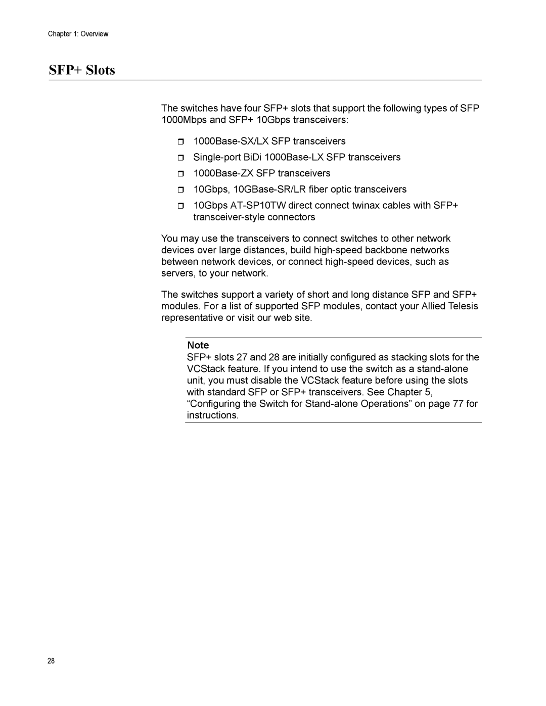 Allied Telesis AT-IX5-28GPX manual SFP+ Slots 