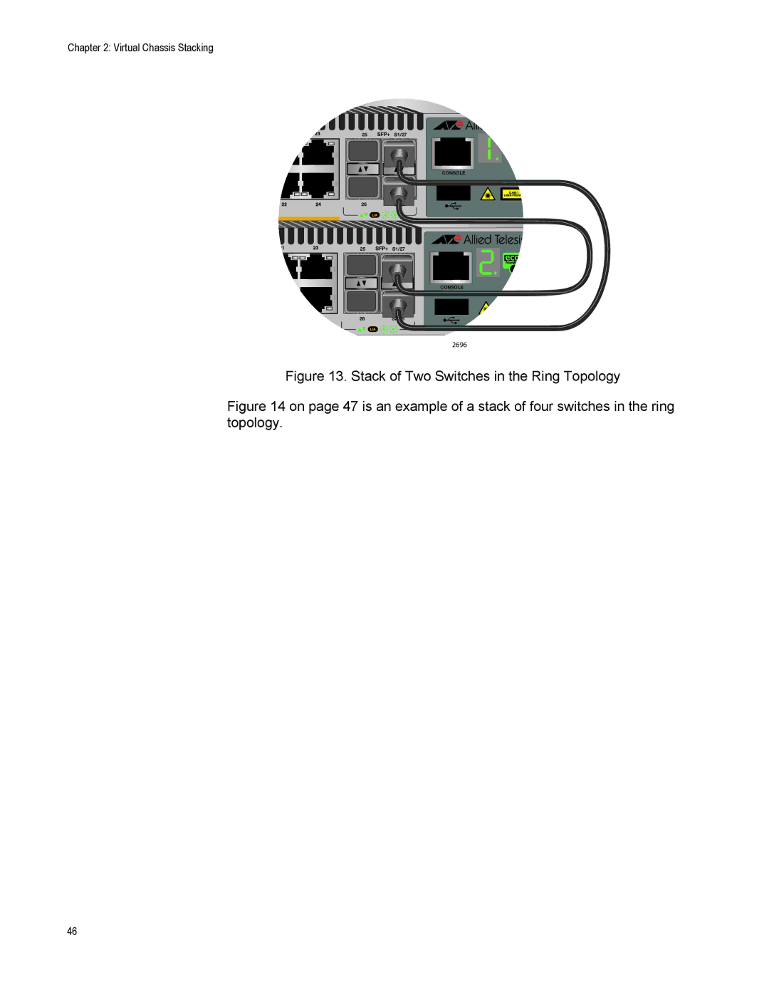 Allied Telesis AT-IX5-28GPX manual Stack of Two Switches in the Ring Topology 