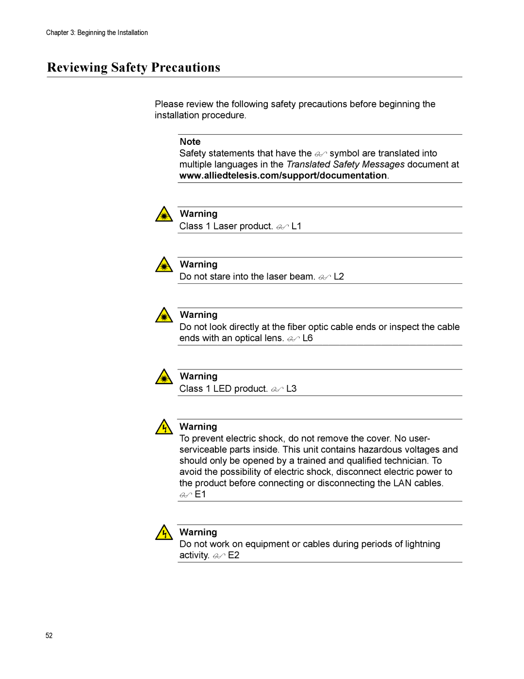 Allied Telesis AT-IX5-28GPX manual Reviewing Safety Precautions 