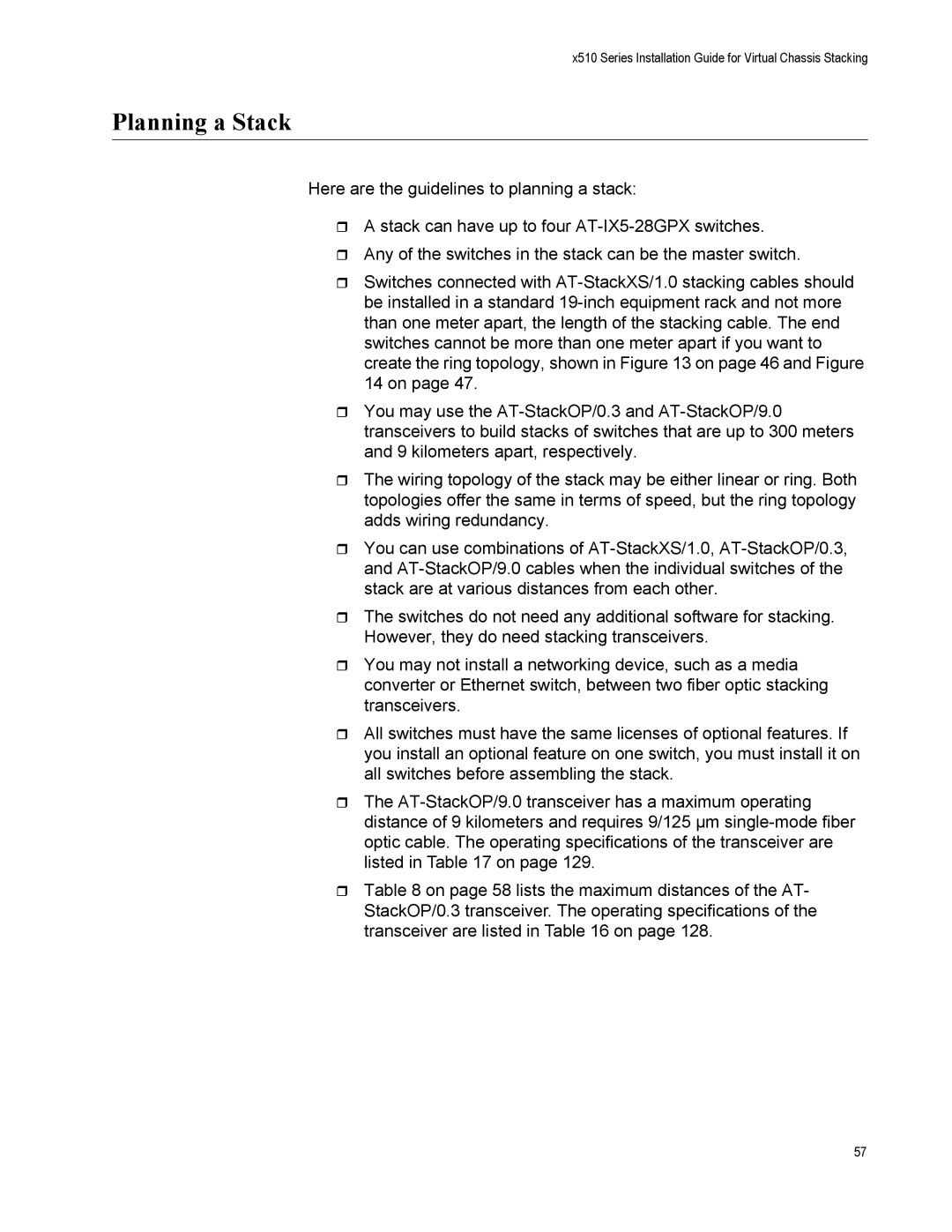 Allied Telesis AT-IX5-28GPX manual Planning a Stack 