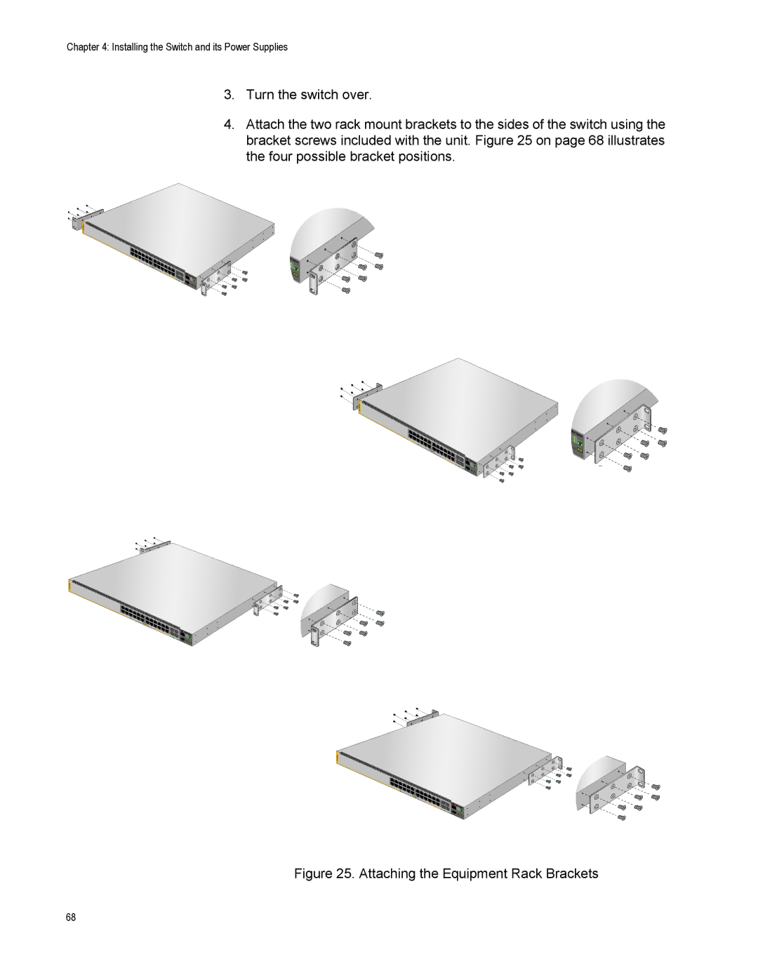 Allied Telesis AT-IX5-28GPX manual Attaching the Equipment Rack Brackets 