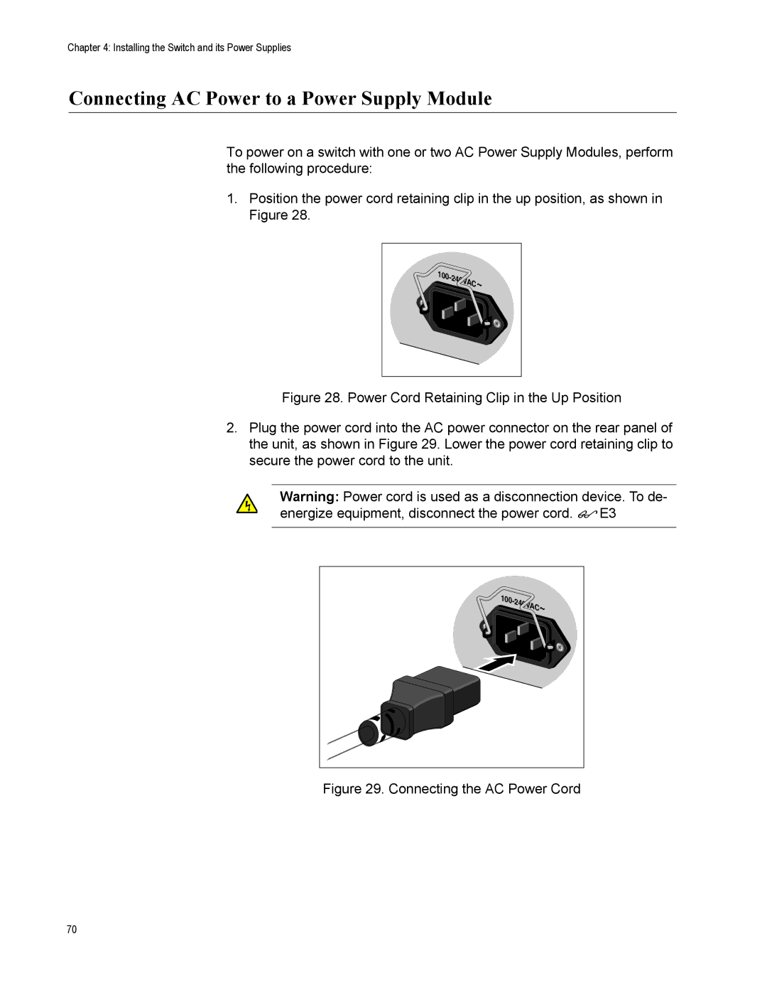 Allied Telesis AT-IX5-28GPX manual Connecting AC Power to a Power Supply Module, Connecting the AC Power Cord 