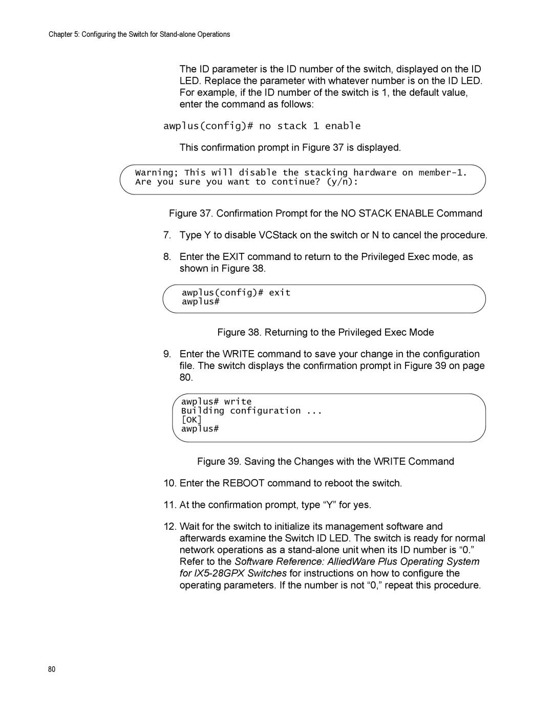 Allied Telesis AT-IX5-28GPX manual Awplusconfig# no stack 1 enable 