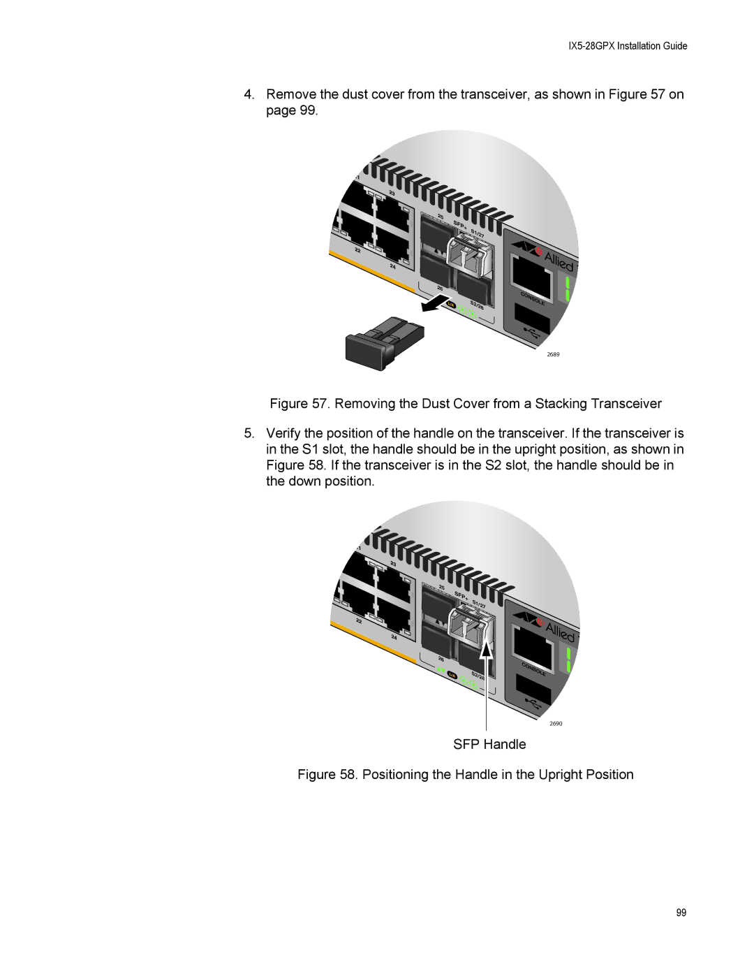 Allied Telesis AT-IX5-28GPX manual Positioning the Handle in the Upright Position 