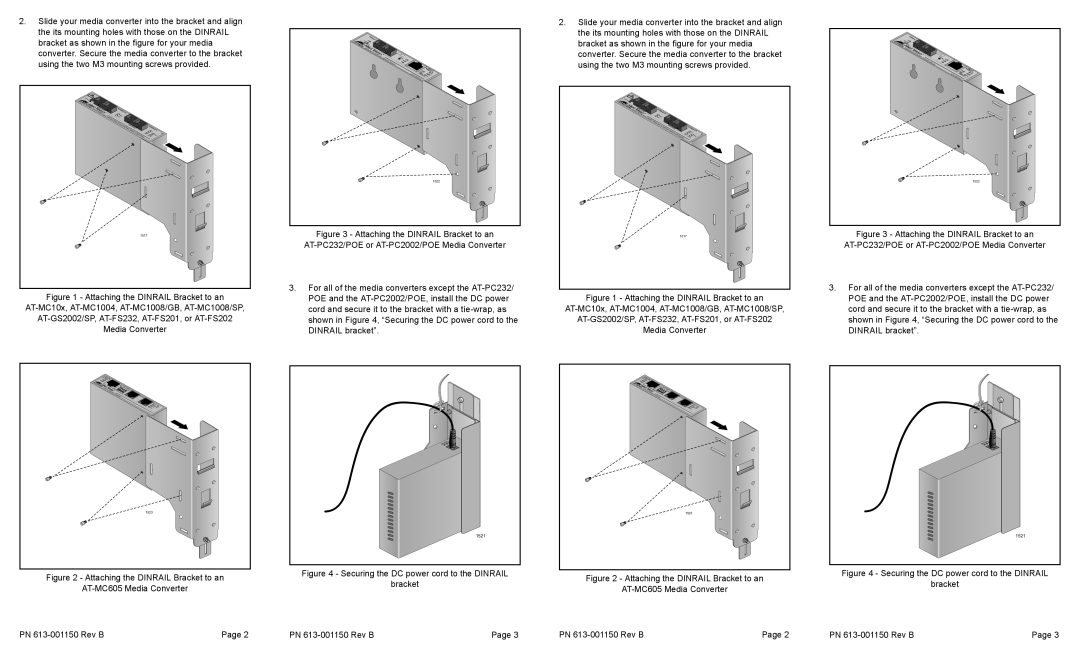 Allied Telesis AT-MC101XL manual Attaching the Dinrail Bracket to an AT-MC605 Media Converter, 1521 