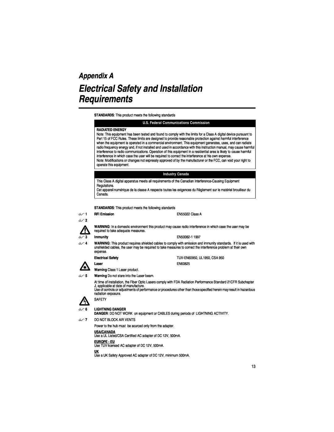Allied Telesis AT-MC101XL, AT-MC102XL manual Electrical Safety and Installation Requirements, Appendix A, Industry Canada 