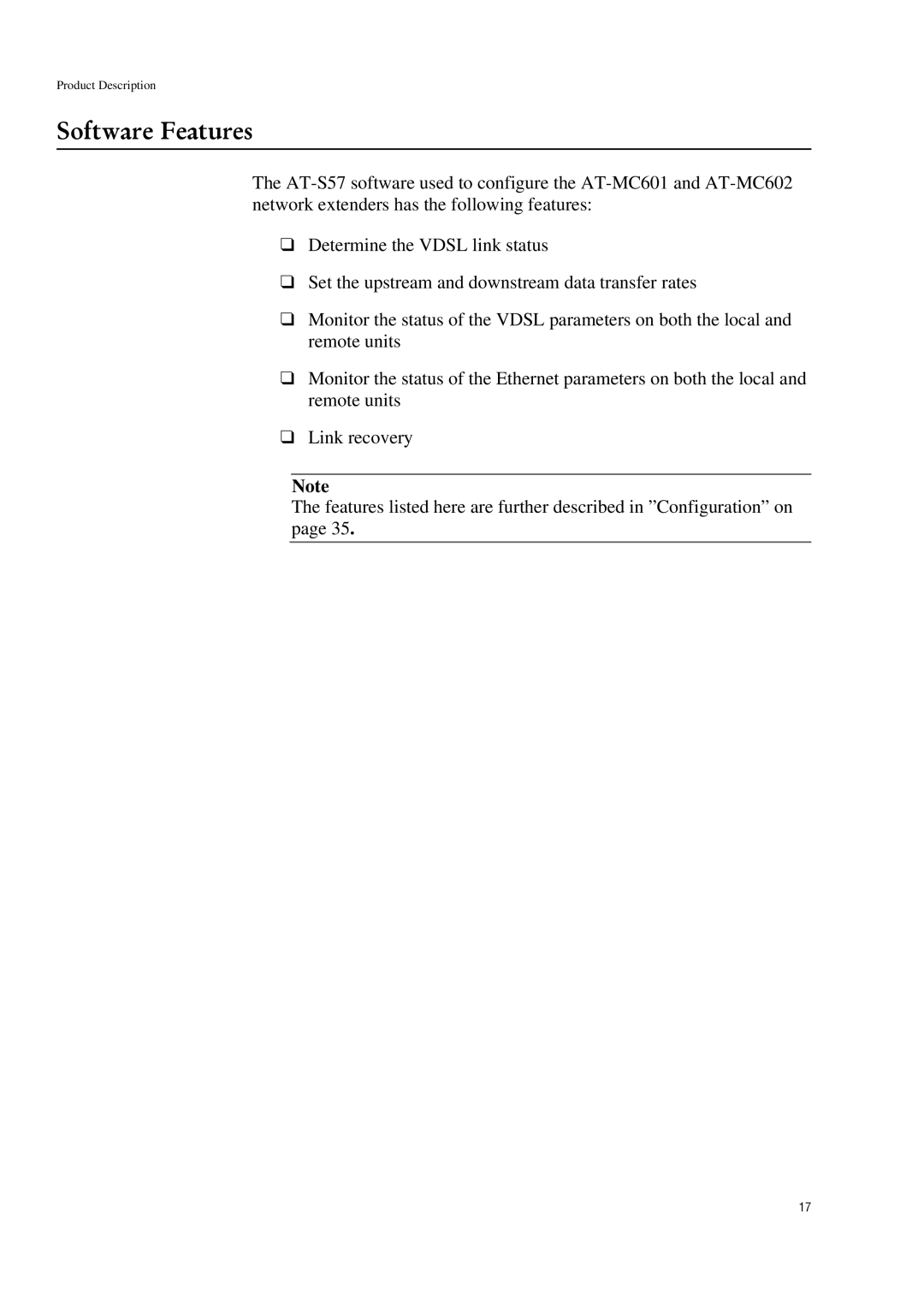 Allied Telesis AT-MC601 manual Software Features 