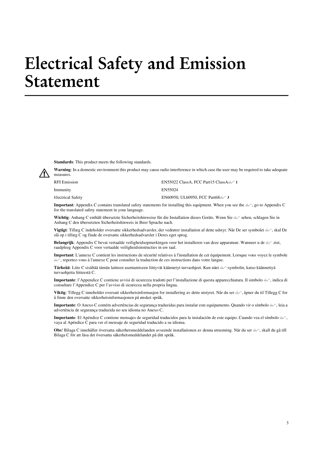 Allied Telesis AT-MC601 manual Electrical Safety and Emission Statement 