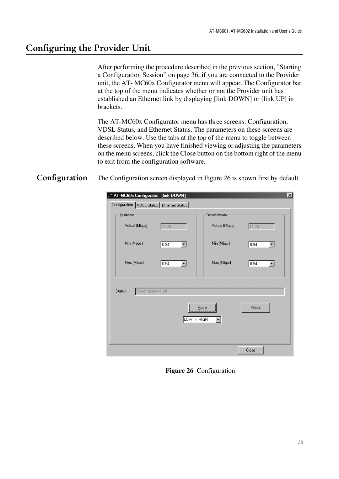 Allied Telesis AT-MC601 manual Configuring the Provider Unit, Configuration 