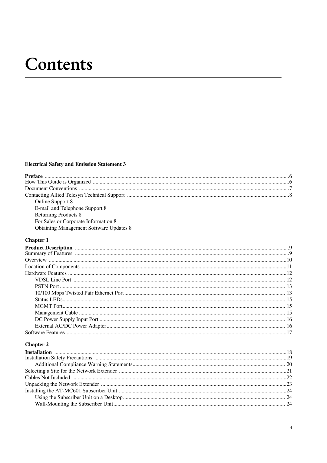 Allied Telesis AT-MC601 manual Contents 