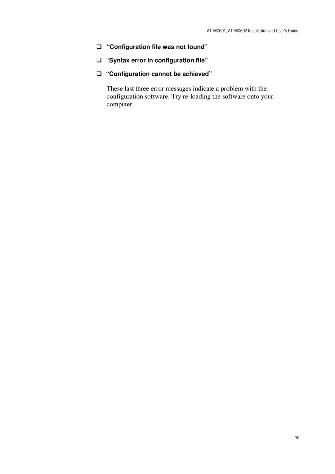 Allied Telesis manual AT-MC601, AT-MC602 Installation and User’s Guide 