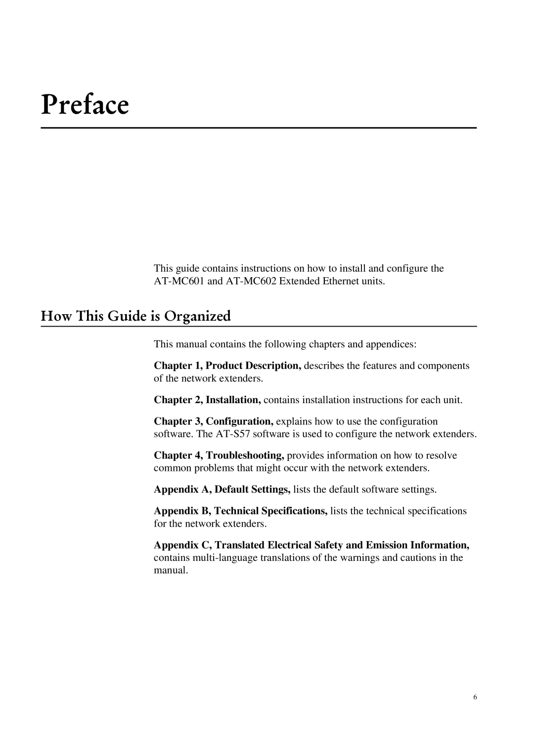 Allied Telesis AT-MC601 manual Preface, How This Guide is Organized 