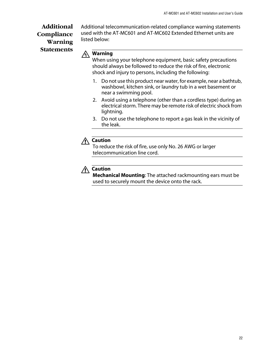 Allied Telesis AT-MC602 manual Additional Compliance Statements 