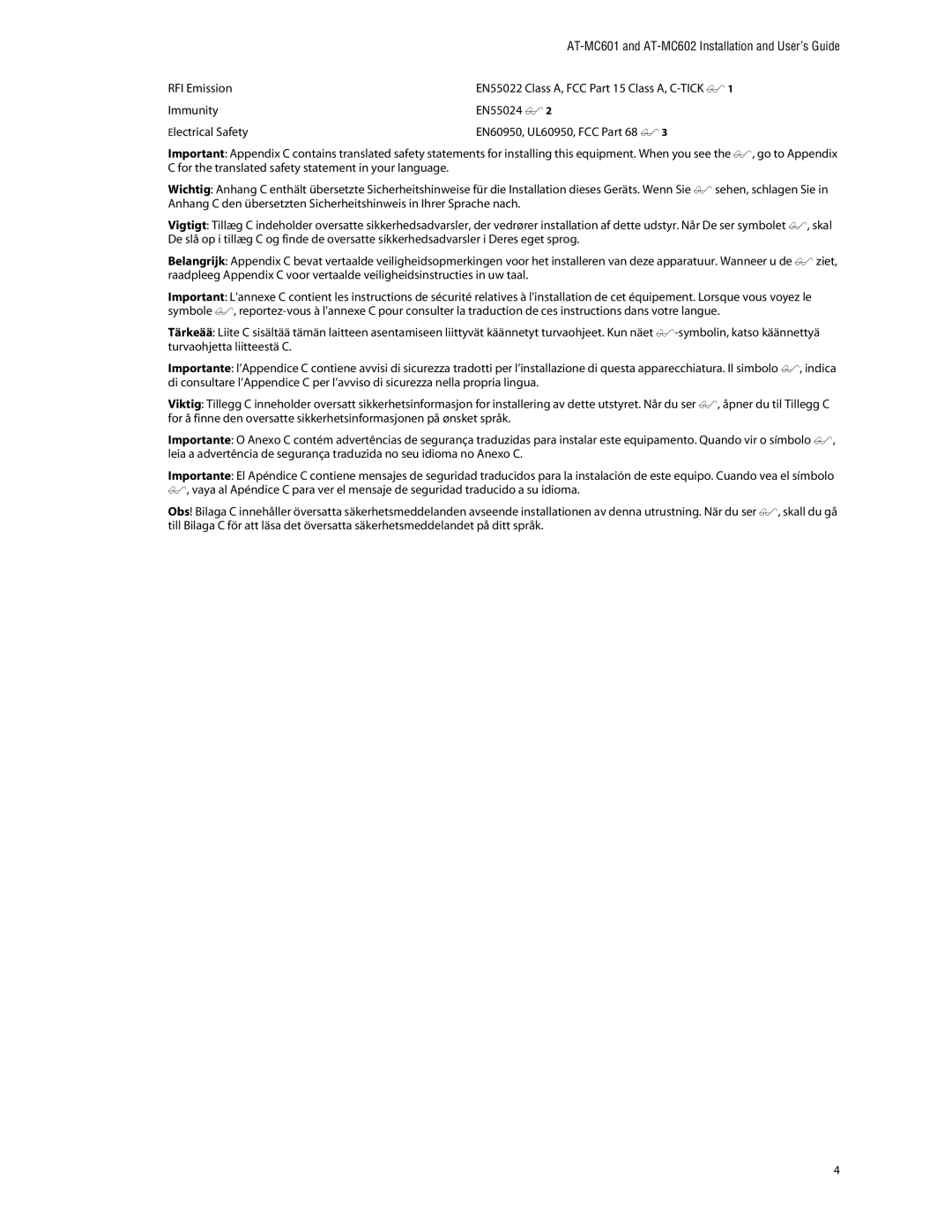 Allied Telesis manual AT-MC601 and AT-MC602 Installation and User’s Guide 