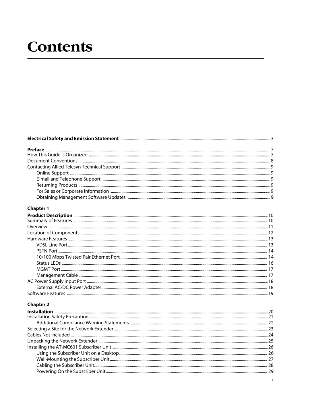 Allied Telesis AT-MC602 manual Contents 