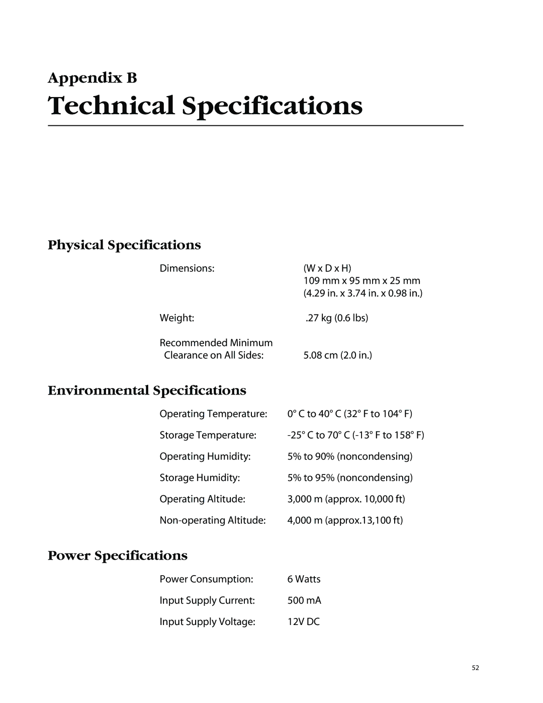 Allied Telesis AT-MC602 manual Technical Specifications, Physical Specifications, Environmental Specifications 