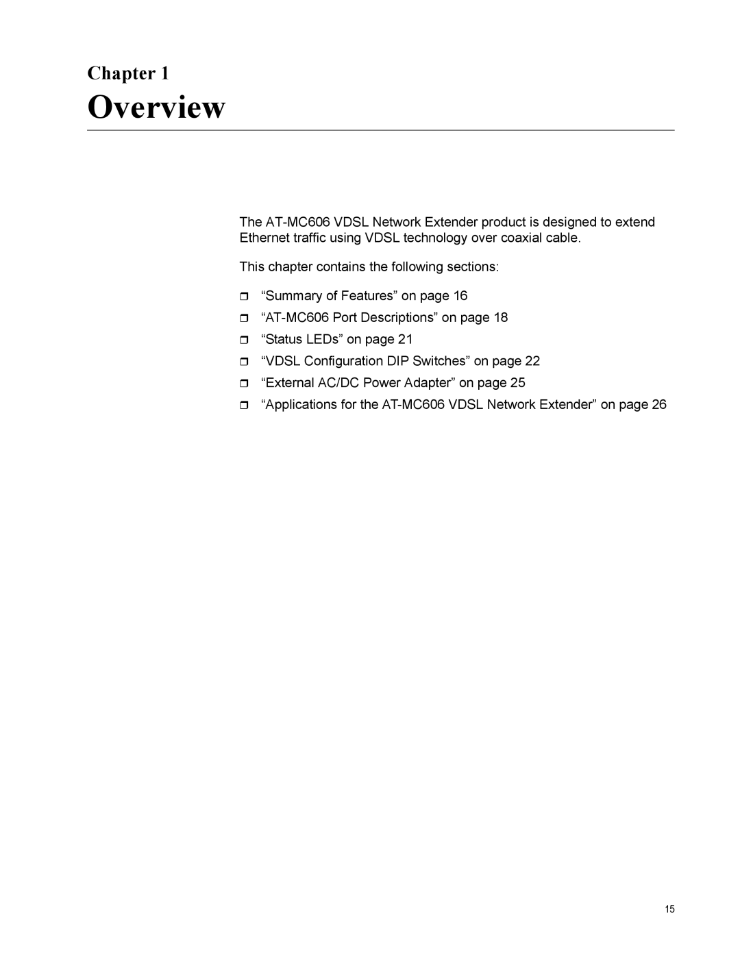 Allied Telesis AT-MC606 manual Overview, Chapter 