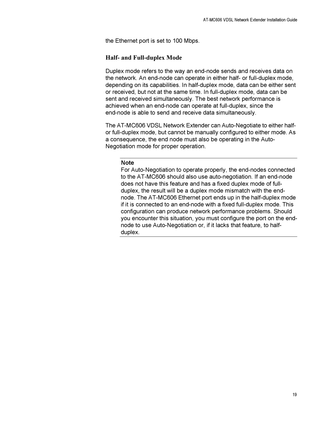 Allied Telesis AT-MC606 manual Half- and Full-duplex Mode 