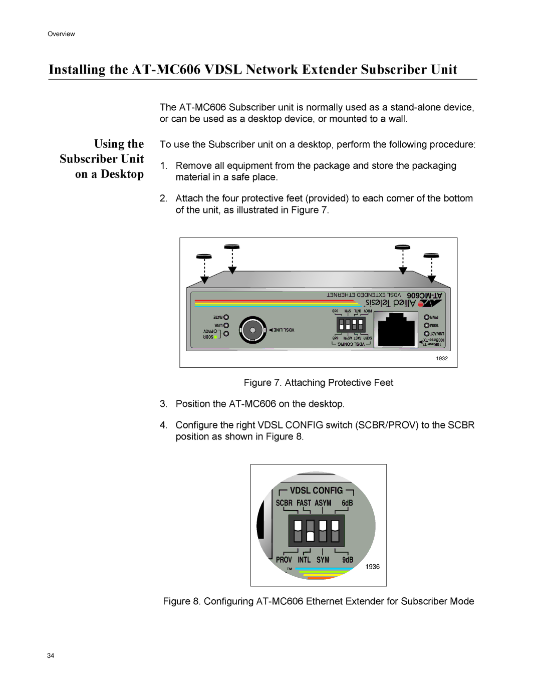 Allied Telesis AT-MC606 manual Using Subscriber Unit On a Desktop, MC606-AT 